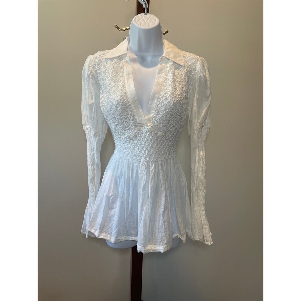 Anthropologie White Lightweight Cotton Top with Stitching Detail – Size S